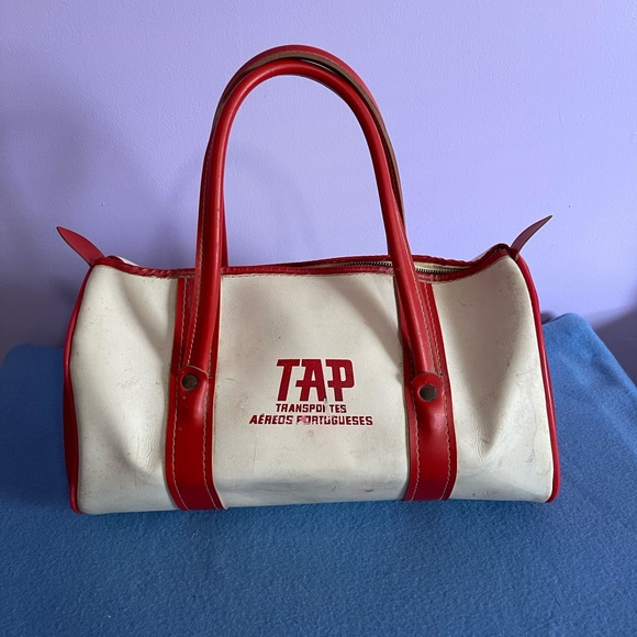 TAP Bags Vintage Tap Airlines Carry On Travel Bag Red And White